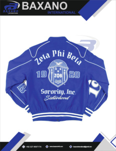 Chaqueta Bomber Azul de la Hermandad Zeta Phi Beta, con Letras Griegas Bordadas, Estilo Universitario, Ropa Urbana Unisex - Product Image 6