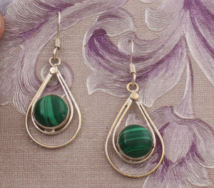 925 argent Sterling naturel Malachite ronde en forme de pierres précieuses boucles d'oreilles pour mariage filles boucle d'oreille - Product Image 5