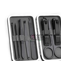 Kit de Manicura Profesional Ecológico con Recubrimiento de Polvo Negro, Herramientas de Acero Inoxidable, Cuidado Personal, Cortaúñas 5 en 1