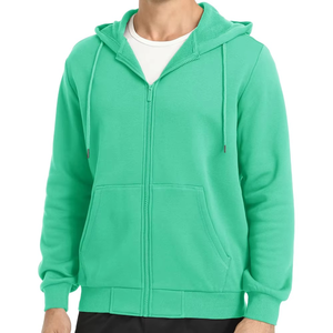 Sweat-shirt d'hiver à fermeture éclair complète pour hommes coupe normale sweat à capuche en polaire poche kangourou Style Streetwear motif uni doublé coupe-vent - Product Image 1