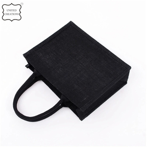 Wholesale Eco-Friendly <b>Large</b> All-Black Jute <b>Tote</b> <b>Bags</b> Custom <b>Canvas</b> with Long Handle and Letter Pattern for Shopping - Product Image 5