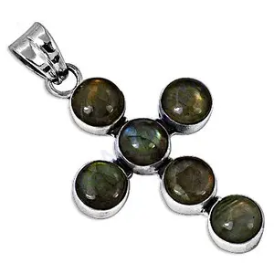 Pendentif en argent 925 fait main avec croix en labradorite et accents en or rose, bijoux en pierres précieuses pour femmes avec des breloques en or platine - Product Image 1