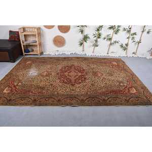 Vintage Turkish Rug 6.6x9.6 ft (201x293 cm), <b>Brown</b> <b>Wool</b> Rug - Product Image 2