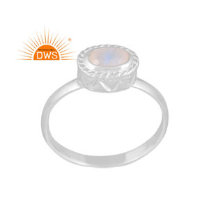 แหวน925พลอยสีเงินสเตอร์ลิงประดับพระจันทร์สีรุ้งธรรมชาติผลิตตามแบบ - Product Image 1