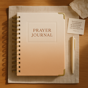 LABON Cream Gradient Oración Diario con encuadernación en espiral Hoja de oro Debossed Marco Elegante Christian Devotitional Notebook - Product Image 1