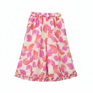 ชุดแฟชั่นเด็กผู้หญิงสไตล์อินโด-เวสเทิร์น ชุดคุर्ตาแขนกุดลายดอกไม้สีชมพู กางเกงทรงบาน ชุดสไตล์ชาติพันธุ์สำหรับงานปาร์ตี้ - Product Image 4