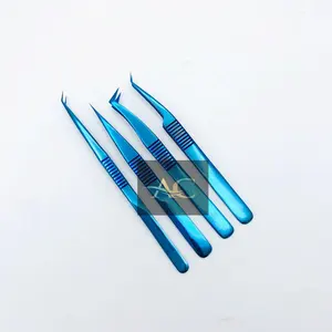 플라즈마 블루 45 도 절연 L 형 도매 스테인레스 스틸 듀몽 속눈썹 연장 핀셋