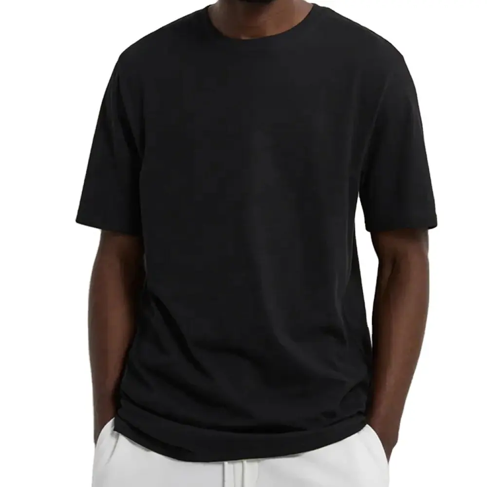 T-Shirt pesanti oversize con maglietta nera squadrata a tracolla 100% in cotone a collo alto abbigliamento da uomo-acquista maglietta