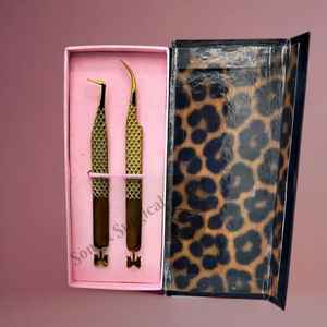 Pinces à épiler de haute qualité à pointe en fibre pour cils, en acier inoxydable et multi-pièces, stockage, greffage de cils, pinces à épiler dorées - Product Image 2