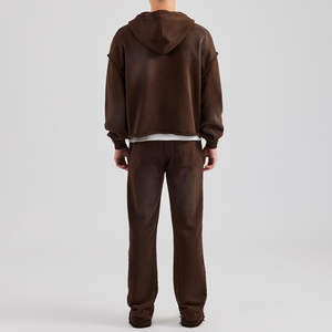 Survêtements personnalisés OEM à capuche en coton 100% délavé à l'acide avec poches zippées, confortables et durables, ensemble deux pièces pour activités de plein air - Product Image 6