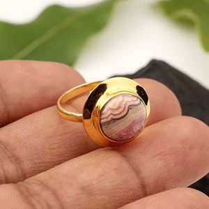 Latest Design 10mm Pink Rhodochrosite <b>Eternity</b> Vermeil <b>Ring</b> 925 <b>Sterling</b> <b>Silver</b> 18K Gold Plating Trendy Women's Wedding Party - Product Image 4