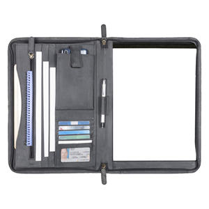 A4 Genuine Leather Conference <b>Folder</b> Leather <b>Portfolio</b> <b>Folder</b>, Gray Customizable - Product Image 1