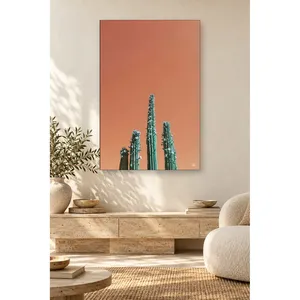 Impression sur toile de cactus verts Fida sur fond de saumon - Product Image 5