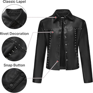 Femmes à la mode Slim Fit Faux cuir Moto Biker manteau hiver coupe-vent solide PU veste avec Rivet décoration recadrée respirant - Product Image 3