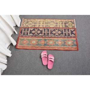 Vintage 18x29ft Turkish Bohemian <b>Wool</b> Area Rug Classic <b>Red</b> & Green Patchwork Design for Entryway 4m Width Latex Backed - Product Image 5