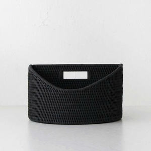 Panier de rangement pour magazines en rotin rond noir, fait à la main, en osier naturel, organisateur pour salon, chevet, canapé, support de livres - Product Image 5