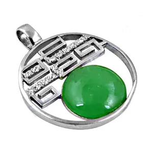 "Platinum Rhodium-Plated Geometric Pendant Necklace for Women with <b>Emerald</b> & Zircon Gemstones" - Product Image 3