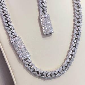 Cadena de Eslabones Cubanos de Joyería Fina, Collar con Moissanita VVS, Patrón Cruzado, Estilo Hip Hop, Calidad Premium, Unisex, Para Fiestas - Product Image 1