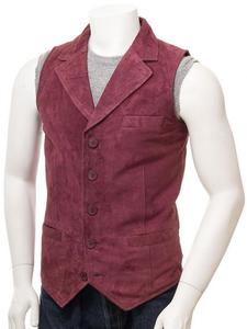 <b>Men's</b> Casual Biker Style Waistcoat in Maroon Suede Cowhide Leather Zipper Closure Outer Wear OEM Service Available - Product Image 2
