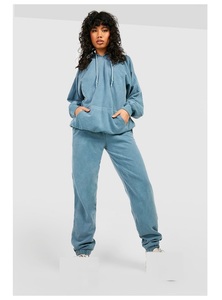 Femmes grande taille lavage à l'acide survêtement écologique poids lourd culture survêtement col entonnoir nouveau Design en gros Style de rue - Product Image 5