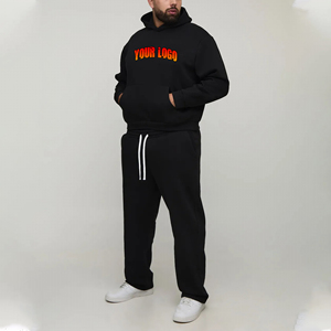 Streetwear de haute qualité confortable ensemble 2 pièces pour hommes couleur noire unie personnalisé DTG imprimé logo respirant baggy homme survêtement - Product Image 1