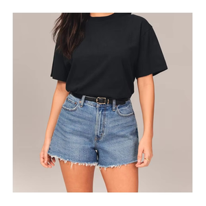 Shorts en jean grande taille pour femmes, personnalisés avec des strass, couture délavée, patch brodé, shorts en jean pour femmes - Product Image 2