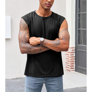 Plain Cotton Oversized Tank <b>Top</b> Streetwear Heavyweight Crewneck Loose Fit <b>Cropped</b> Boxy Acid Wash Tank <b>Top</b> For <b>Men</b> - Product Image 4