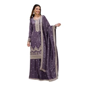 Conjunto de Kurta y Palazzo de Diseñador, Color Dorado con Bordado Intenso y Lentejuelas, Traje Palazzo a Precio Accesible, Traje Palazzo para Mujer - Product Image 1