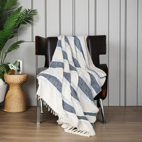 Plaid rayé 100 % coton de haute qualité, écologique, taille et logo personnalisables, design moderne toutes saisons, respirant.
