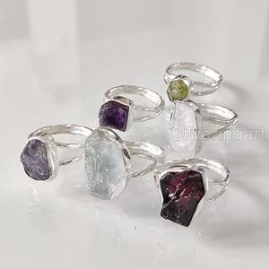 Anillo de Piedras Preciosas en Bruto para Mujer, Anillo de Plata de Ley 925 con Amatista Natural, Piedra Lunar y Labradorita - Product Image 4