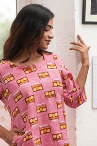 Suministro directo de fábrica, traje de noche ligero de algodón puro en amarillo, estampado de bloques de mano, temporada de verano, elección perfecta - Product Image 2