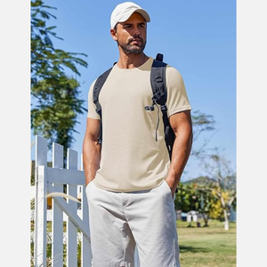 Camiseta básica clásica informal de verano con cuello redondo de manga corta lavada de secado rápido transpirable de algodón 100% para hombre - Product Image 5