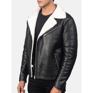 Chaqueta de Cuero Negra Personalizada para Hombre con Forro de Piel Sintética Blanca, Logotipo Personalizado al por Mayor, Bordado, Chaqueta de Talla Grande para Hombre - Product Image 3