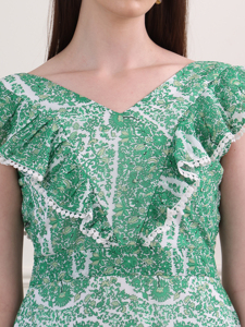 เดรสมีระบายแขนกุดเหนือเข่าพิมพ์ลายสำหรับผู้หญิงชุดเดรสคอวีแขนกุด - Product Image 6