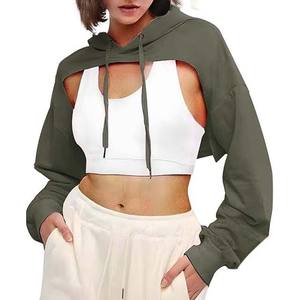 Sudaderas con capucha recortadas para mujer, Top a la moda, anticontracción, característica transpirable para ropa informal, Jersey, ropa de mujer, Top corto con capucha - Product Image 5