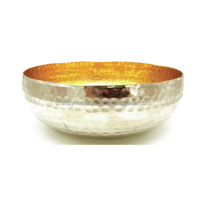 Bol rond en fer pour ustensiles de cuisine de table avec design américain martelé de couleur or pour servir le riz et la salade en mélangeant à la main - Product Image 1