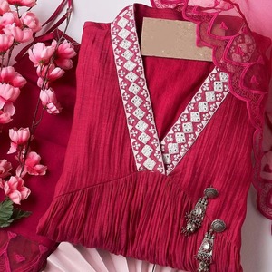 Matériau Designer Dupatta Femme Manches Longues Extensibilité Style Indien Traditionnel Anarkali Robe Longue Diamant Travail Georgette - Product Image 4