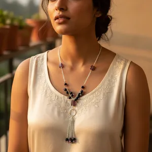 Collar de Mujer con Cuentas Plateadas y Borlas, Joyería de Estilo Religioso con Cuentas de Piedras Preciosas, Cuarzo, Ágata, Perla, Turquesa, Regalo - Product Image 2