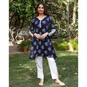 Conjunto Kurta Azul Tinta para Mujer - Product Image 2