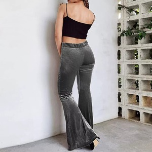 Women's XL Size New High Waist Flared Bell-Bottoms Pants Stretch <b>Velvet</b> <b>Leggings</b> Logo Decoration Sweet Loose Dark Full Length - Product Image 2