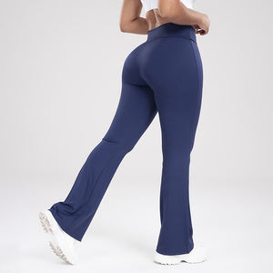 Pantalones de Yoga Acampanados de Cintura Alta Cruzada para Mujer, Leggings con Cierre Elástico y Estilo Campana para Gimnasio y Uso Casual, Diseño Sólido hasta el Tobillo - Product Image 1