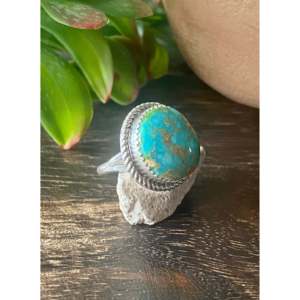 Anillo de Plata de Ley con Turquesa de la Montaña Sonora de Reda Galvan, Corte Ovalado Romántico en Oro Rosa, Talla 6.75, Regalo Perfecto - Product Image 3