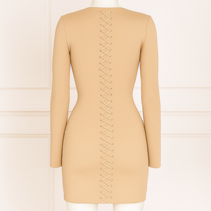 Robe moulante en molleton à lacets pour femmes, manches longues, coupe régulière, unie, genou, tissu extensible doux, respirant, style streetwear moderne - Product Image 3