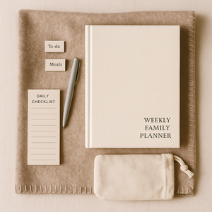 LABON Agenda familial hebdomadaire minimaliste avec couverture rigide en tissu beige Organisateur neutre élégant pour la maison, la <span class=keywords><strong>cuisine</strong></span> ou le bureau - Product Image 2