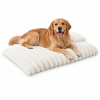 Matelas pour animaux de compagnie rectangulaire en peluche côtelée blanc cassé Yangyangpet avec oreiller pour chats et chiens