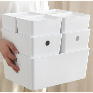 Contenedores de Almacenamiento Rectangulares Apilables Blancos de Plástico PET, Cajas Organizadoras para Cocina y Sala de Estar con Asas para Estantes de Armario - Product Image 6