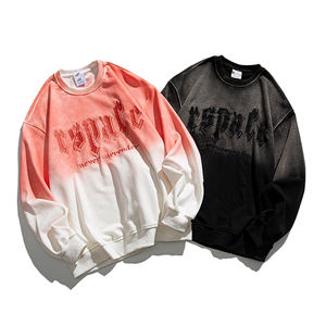 Sudadera con capucha informal de cuello redondo para parejas, con estampado de letras y combinación de colores degradados lavados, Colección Otoño 2026 - Product Image 1