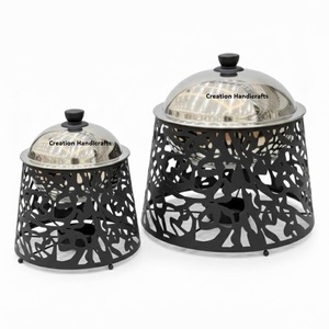 Calentador de Comida y Plato para Calentar Alimentos con Diseño de Palmera, Plateado de Lujo, con Cubierta de Acrílico, Hecho de Acero Inoxidable para Uso Doméstico - Product Image 3