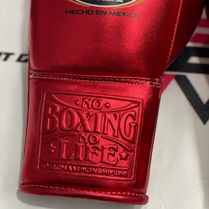 Guantes de Boxeo Profesionales Rojos Brillantes, Sin Boxeo No Hay Vida, de Cuero Genuino, Personalizados con Cordones, para Deportes de Combate, Muay Thai - Product Image 2