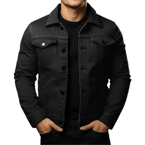 Chaqueta Vaquera para Hombre al por Mayor, Cuello Alto, Reversible, Manga Larga, Botón Único, Estilo Urbano, Negra, Servicio OEM - Product Image 5
